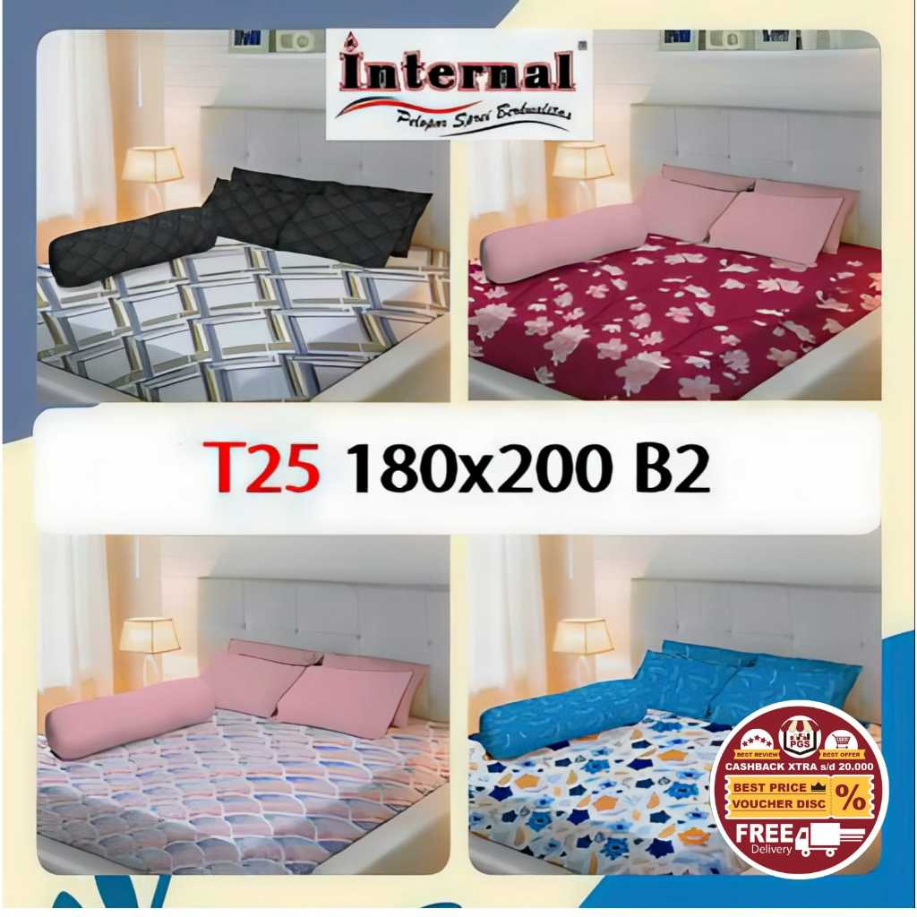 Sprei INTERNAL King Size uk 180x200 x T25 Tinggi 25 cm 100% FULL KATUN MURAH Agnes Alba Amaris Anggu