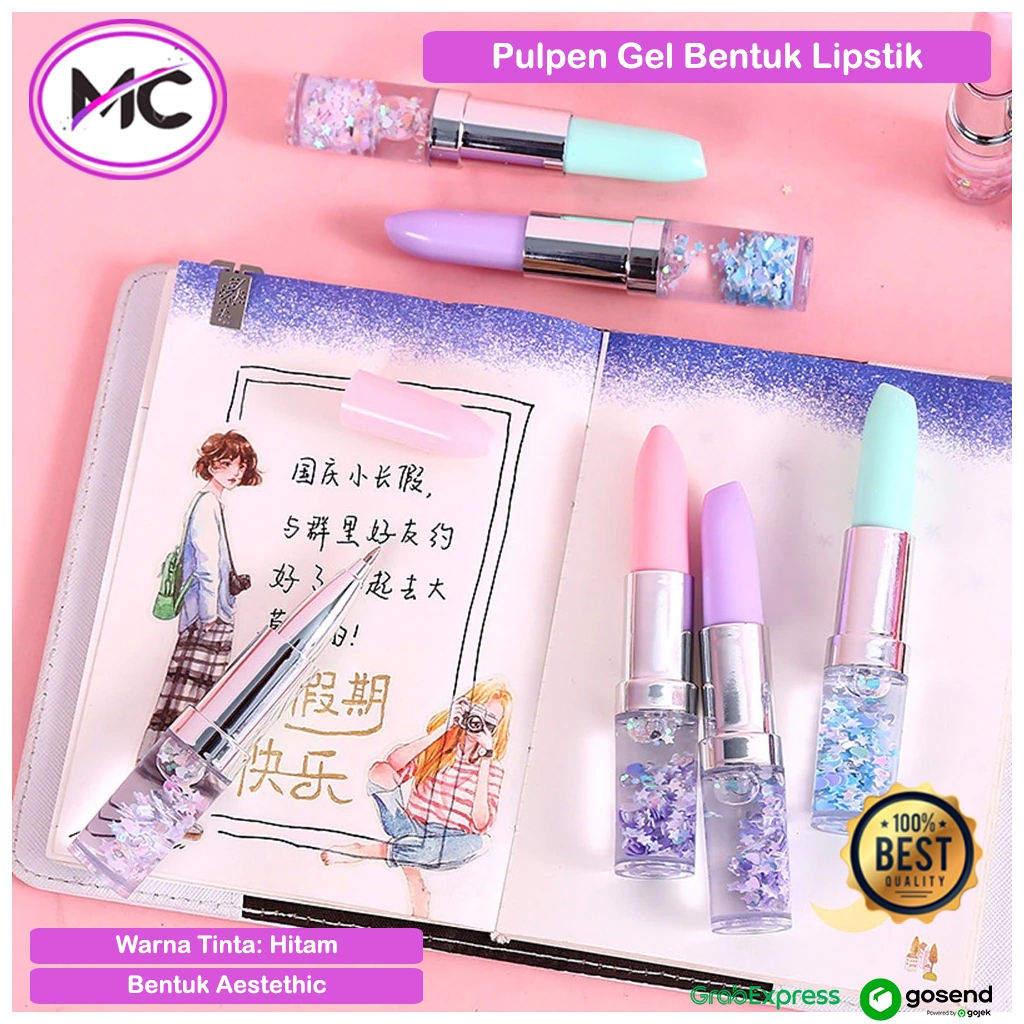 

Pulpen Gel Stabilo Lipstik Glitter Warna Hitam Lucu Aesthetic Stationery Alat Tulis Sekolah Anak Bolpen Karakter Bentuk Unik Murah
