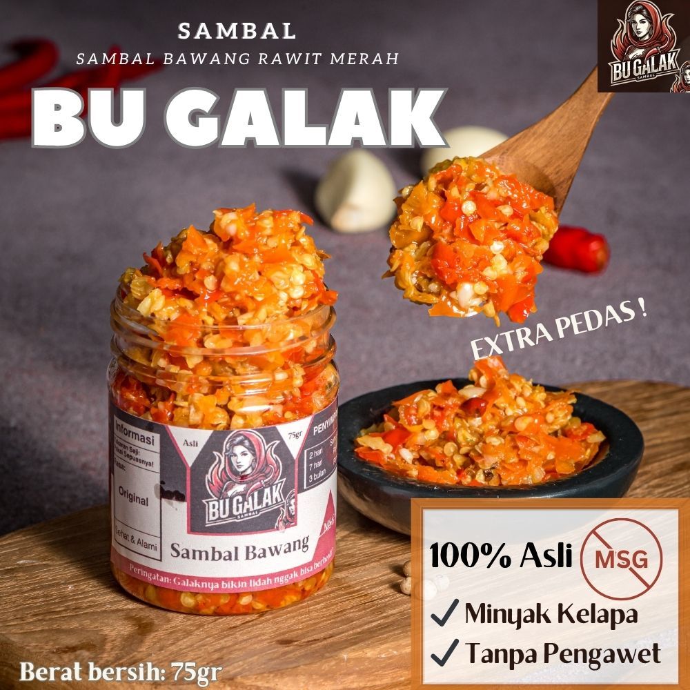 

150GR/75GR SAMBAL BAWANG BU GALAK RAWIT MERAH MINYAK KELAPA PREMIUM SUPER PEDAS