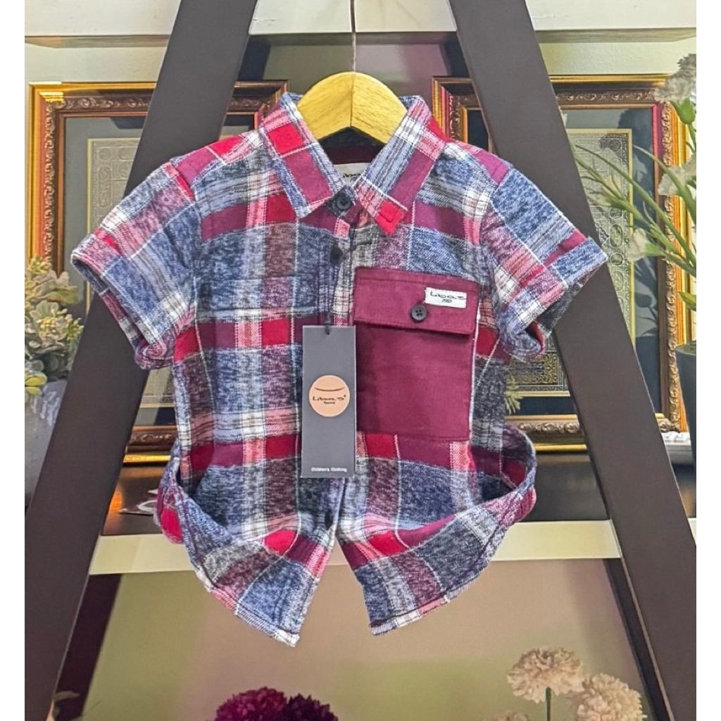 BEST SELLER KEMEJA ANAK LAKI-LAKI 6 BULAN-12 TAHUN FLANEL/PLANEL KOTAK-KOTAK LENGAN PENDEK BY LIBAS 