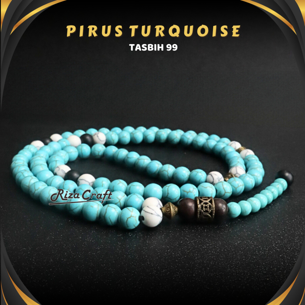 Tasbih Batu 99 Butir Akik Pirus Biru ASLI Alam Natural ORIGINAL by RIZA CRAFT