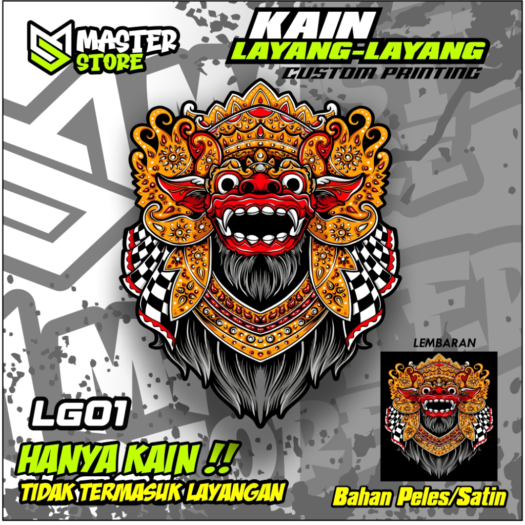 Kain Layang Layang Full Printing bahan Satin High Quality CUMA KAIN SAJA Motif  Barong LG.5