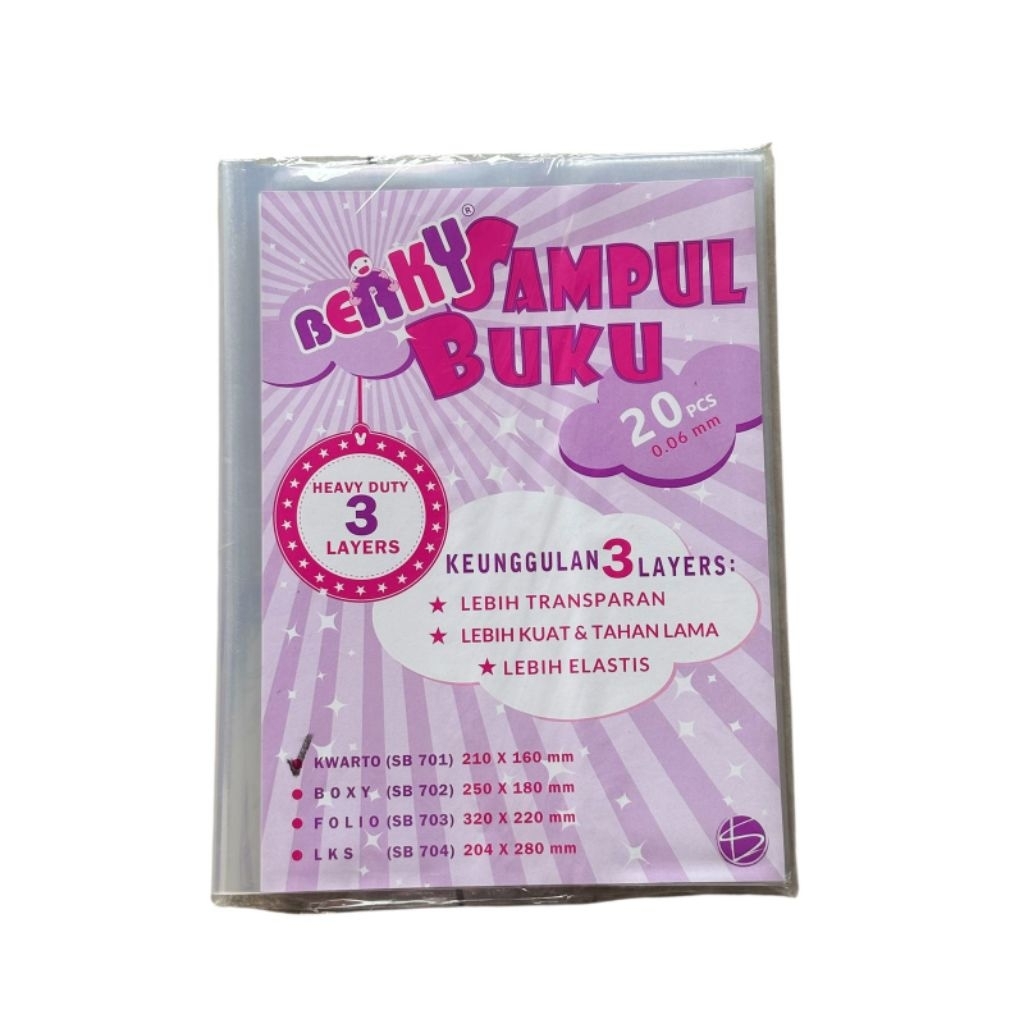 

Sampul Plastik BEAKY Buku 3 Layers tebal elastis - 1 PACK ISI 20 PCS (UKURAN KWARTO/SIDU) HARGA GROSIR