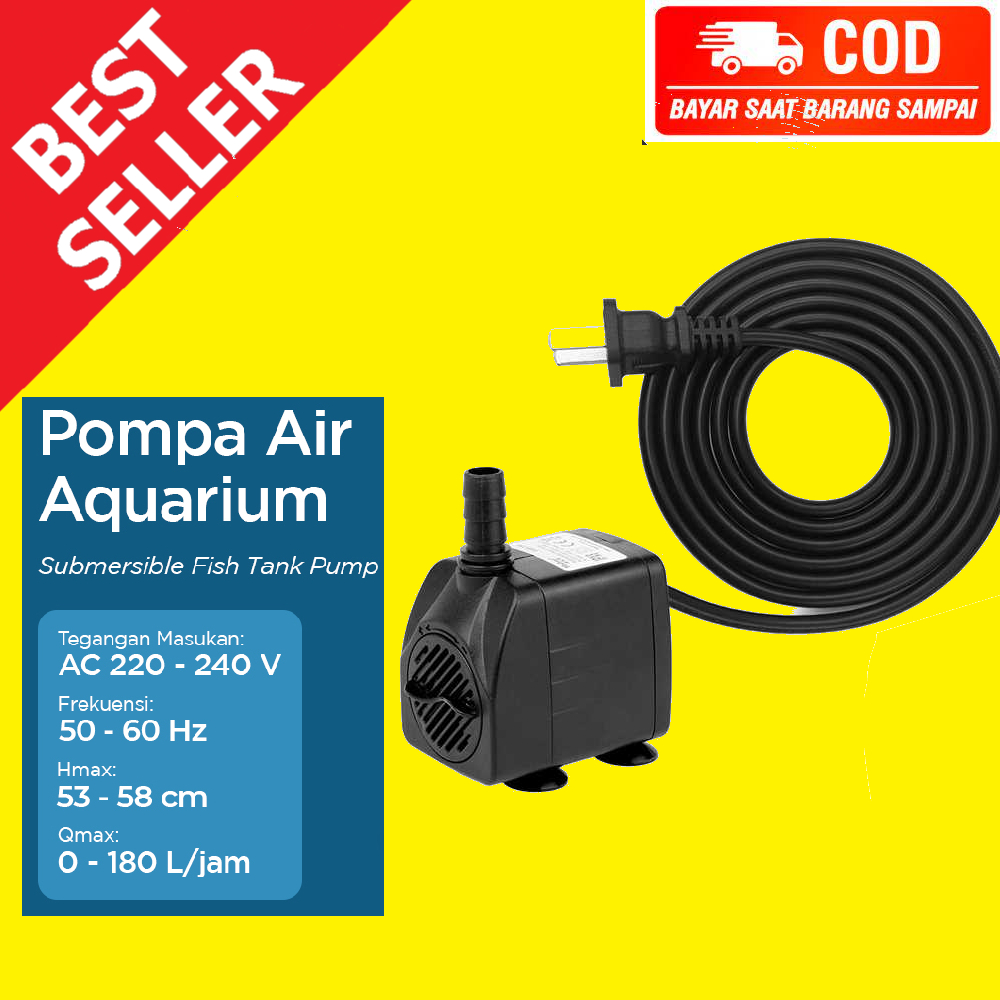 Taffware Pompa Air Aquarium Ikan Pump Fish Tank Submersible Akuarium Celup Waterproof