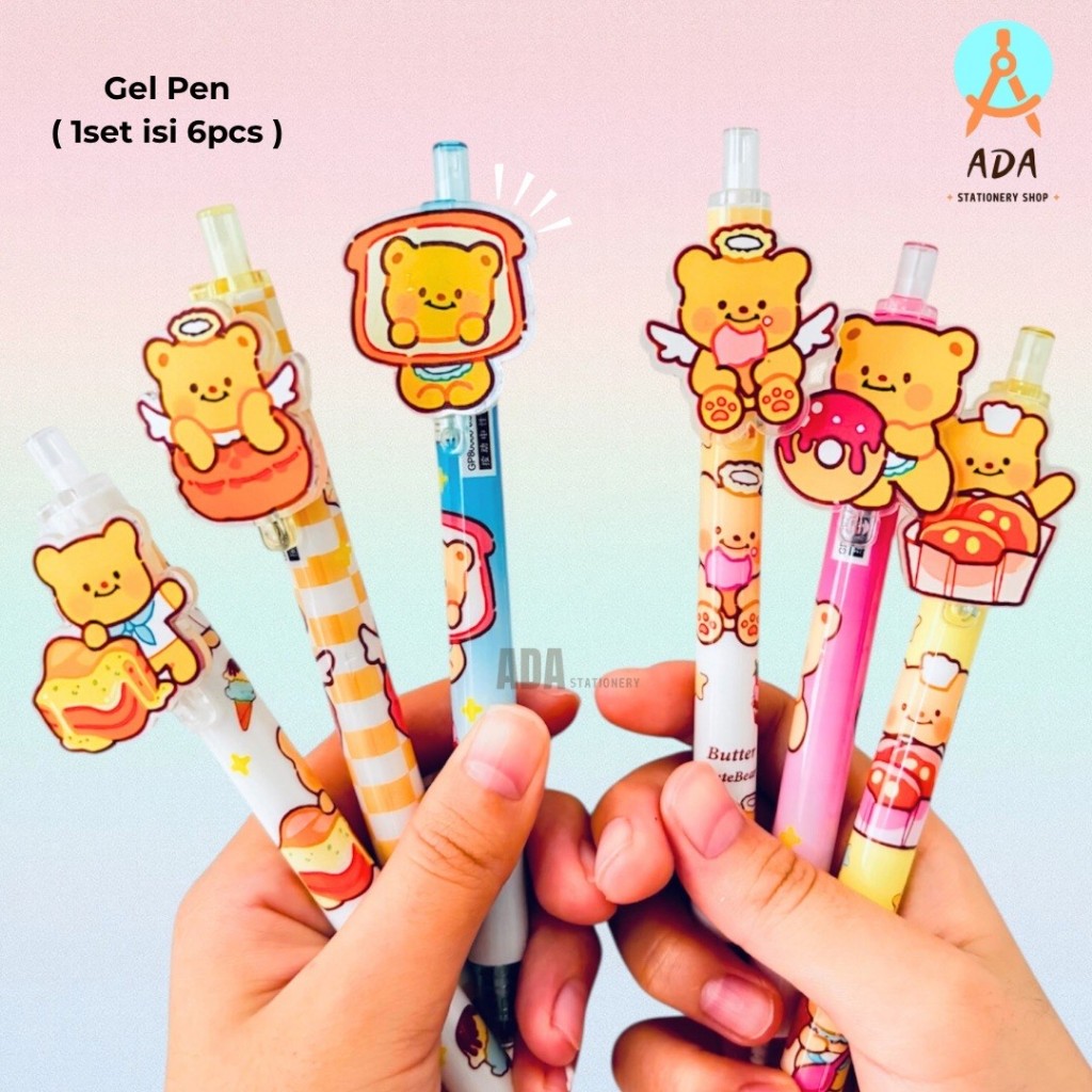 

(6 biji PULPEN) GEL PEN AKRILIK BUTTER GP-80066/ 1 SET ISI 6PCS