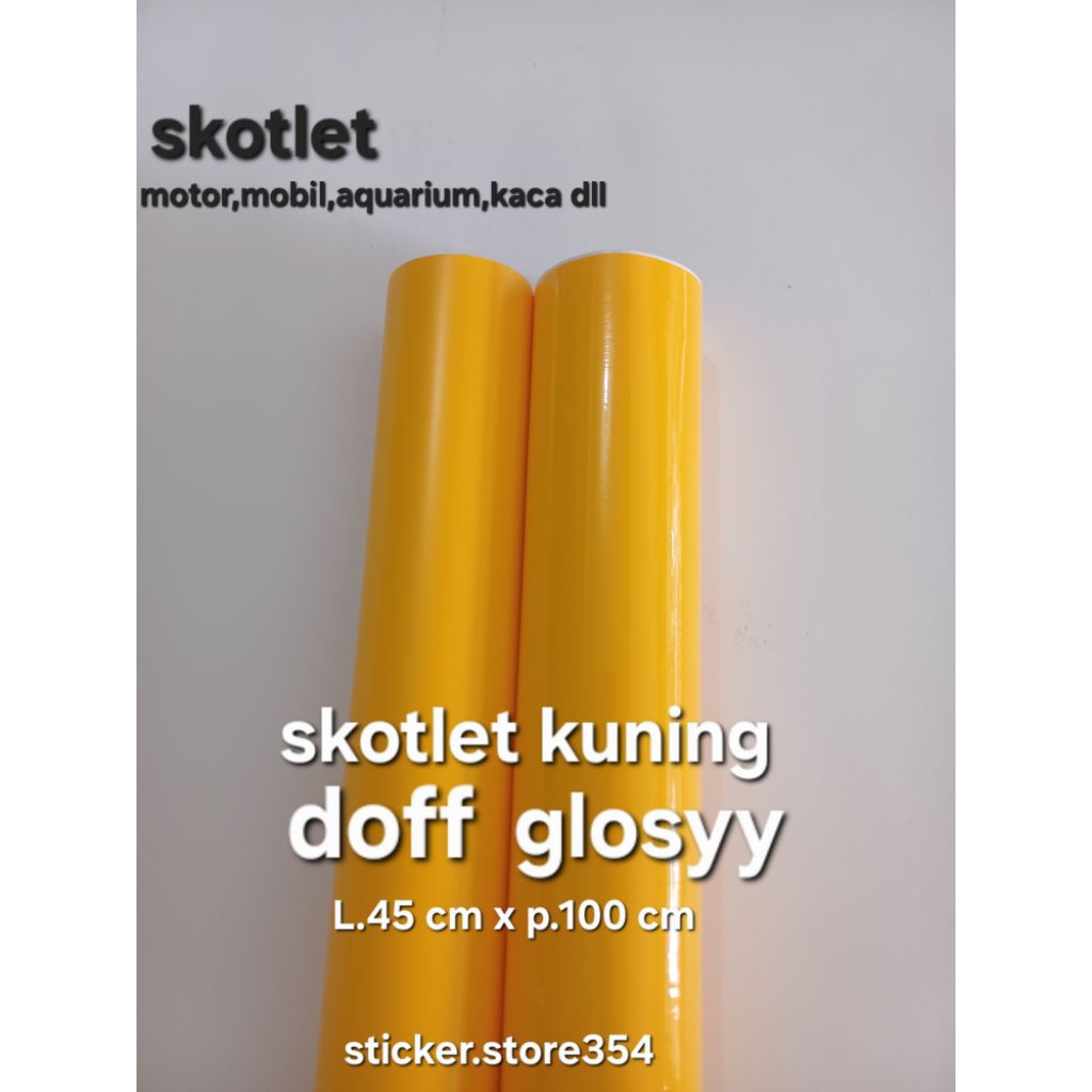 sticker skotlet kuning glosy dn dop per meter ,skotlet.motor,mobil,aquarium kaca dll.murah