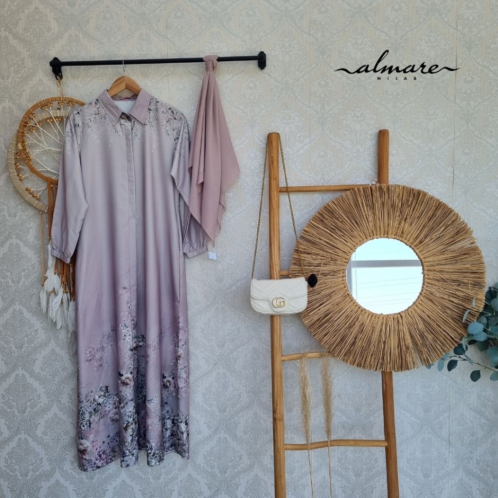 Gamis Bunga Pink Abu