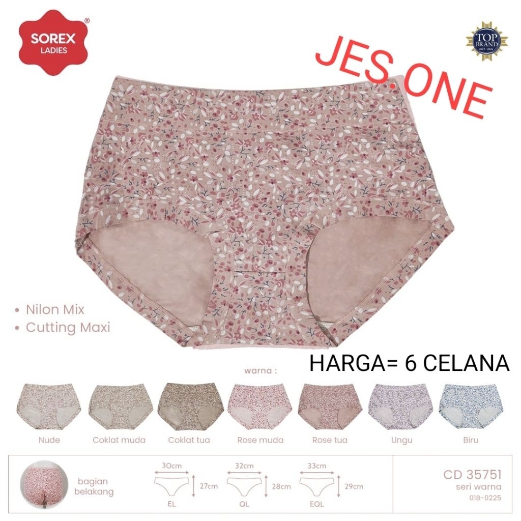 6pcs SOREX 35751 CD Celana Dalam Wanita  Motif Bunga Bercutting sz XL - 3XL