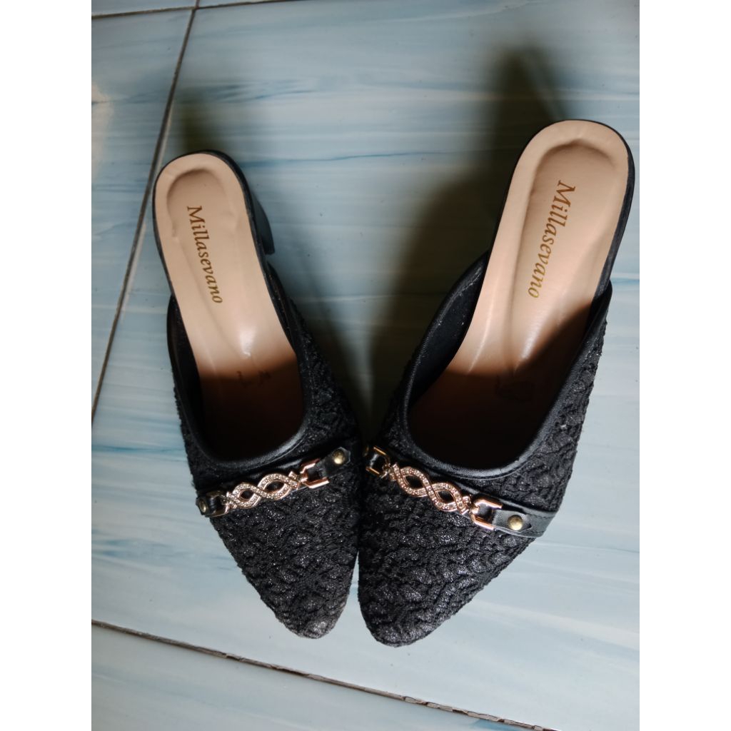 high heels brukat/ selop wanita/sandal pesta preloved