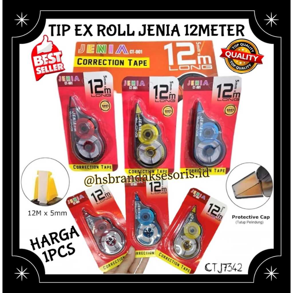 

(1PCS) TIPE X ROLL JENIA CT-001 12 METER / TIP EX KERTAS JENIA / STIPO KERTAS PENGHAPUS PULPEN / JENIA CORRECTION TAPE / CTJ7342