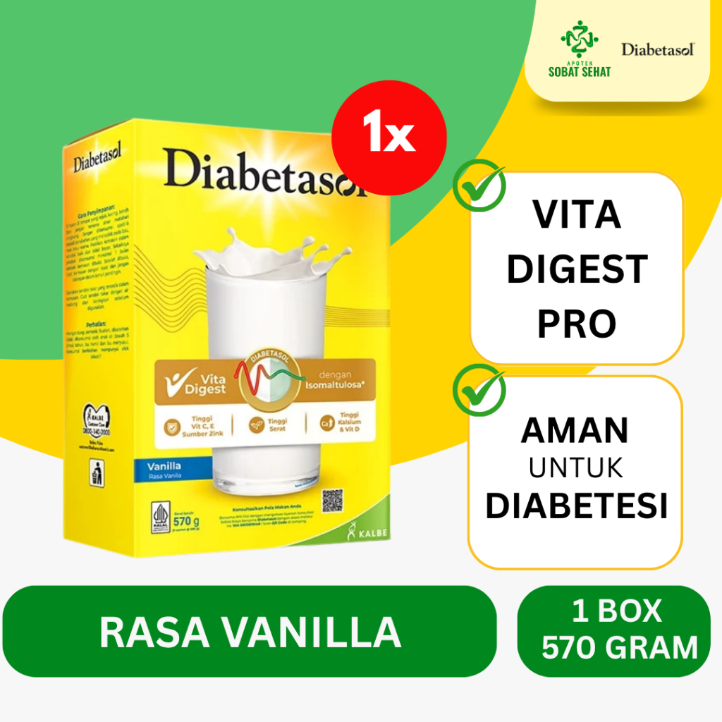 

Diabetasol Susu Rasa Vanilla 570 Gram - Nutrisi Khusus Untuk Penderita Diabetes - Nutrisi Rendah Gula