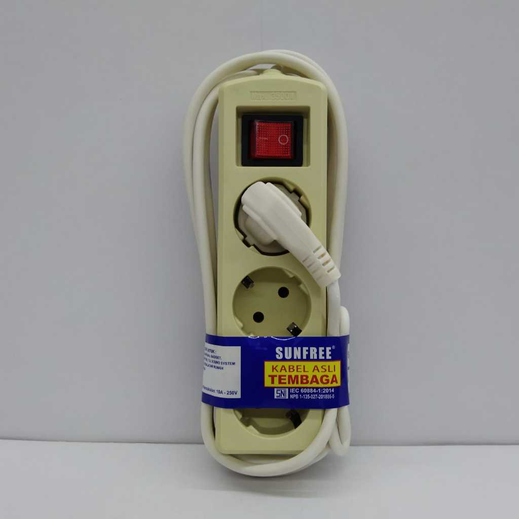 Sunfree Stop Kontak Kabel Cok Sambung 3 Lubang 3 Meter