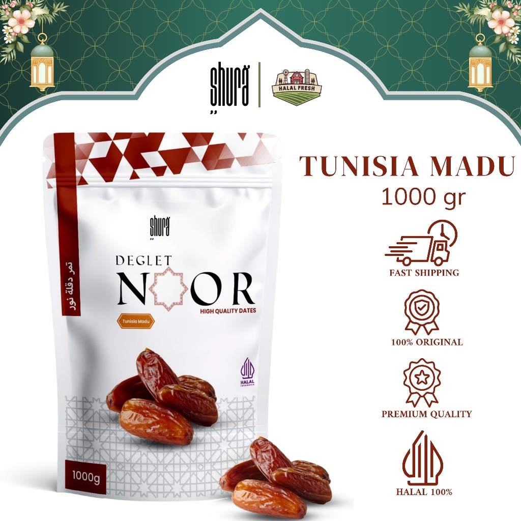 

Shura Kurma Tunisia 1 kg Deglet Noor Kemasan Pouch Premium Original High Quality