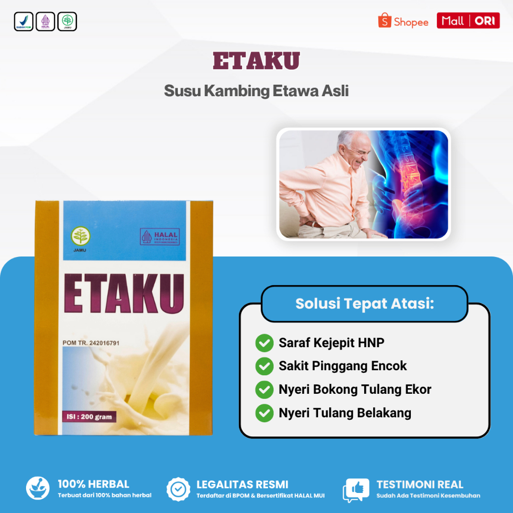 

Obat Saraf Kejepit HNP Sakit Pinggang Encok Nyeri Punggung Tulang Ekor - Etaku Susu Kambing Etawa