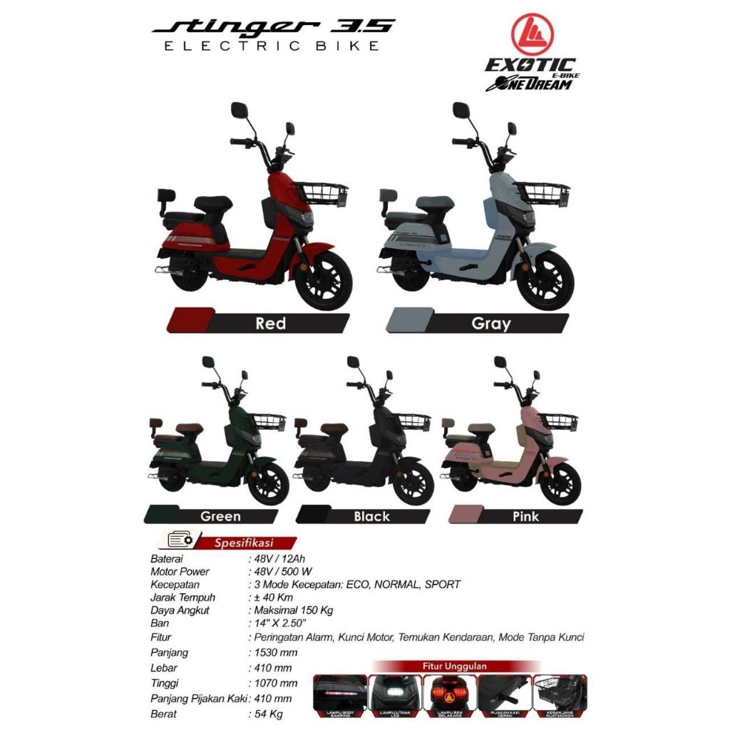 SEPEDA LISTRIK EXOTIC STINGER 3.5 BERGARANSI RESMI