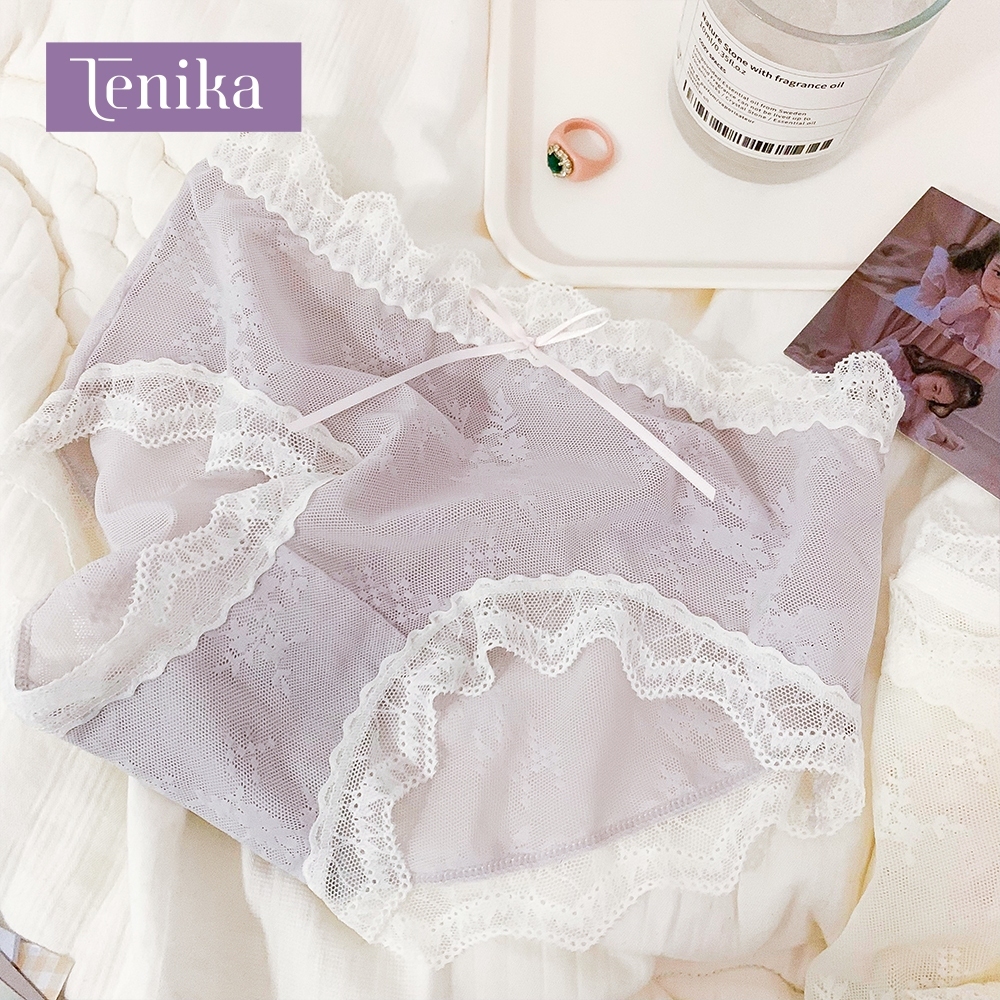 Tenika Celana Dalam Wanita Sexy Transparan - CD Renda Brokat Motif Bunga, Lembut & Modis