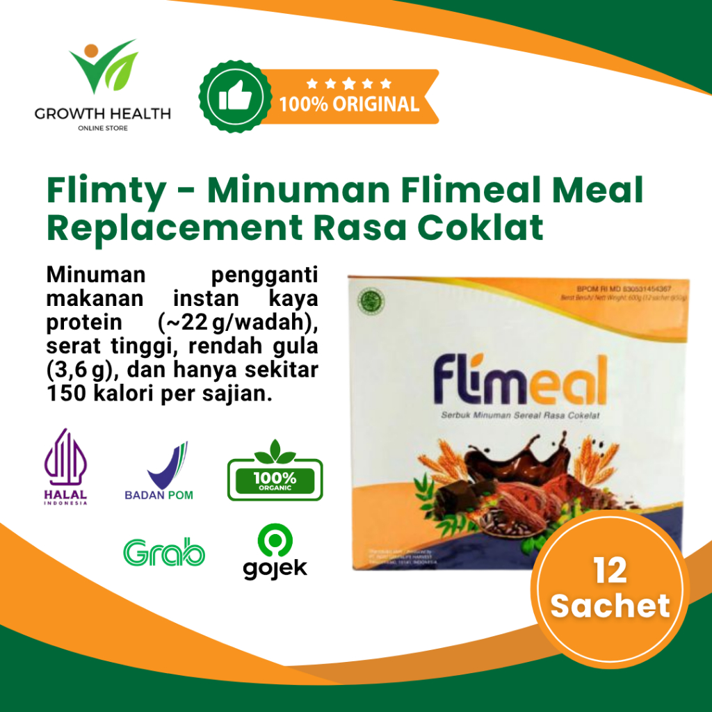 

Minuman Flimeal Meal Replacement Rasa Coklat by Flimty - 1 Box isi 12 sachet