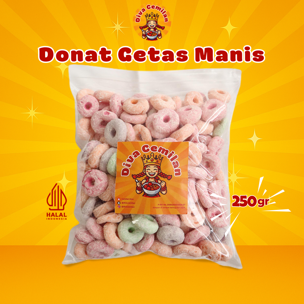 

250 gram Donat Getas Kering Manis Warna Warni Donat Gula Manis Renyah Diva Cemilan Snack Makanan Ringan