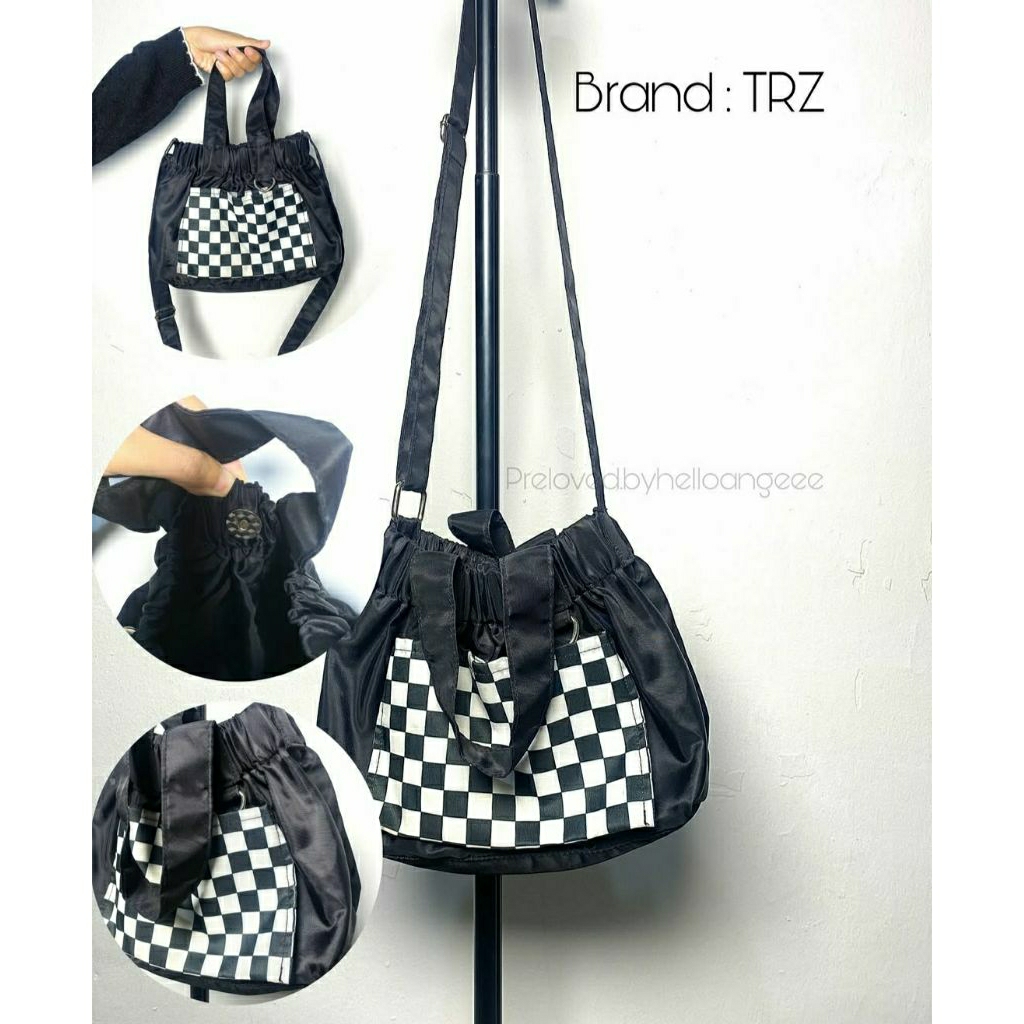 Tas cantik wanita santai hitam kotak-kotak