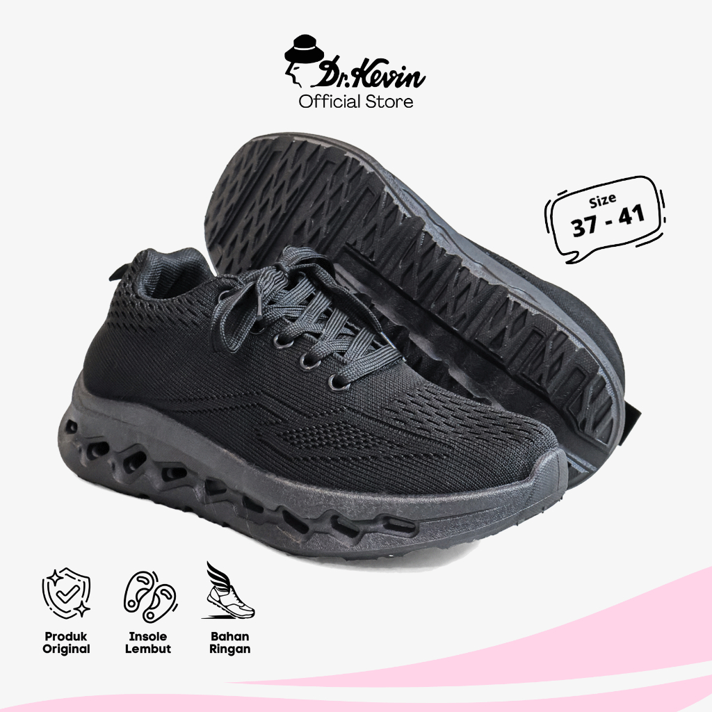 Dr. Kevin Sepatu Olahraga Sport Wanita Sneakers Rajut Tali Sepatu Sekolah Hitam 589-095