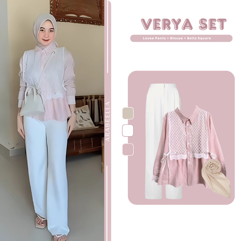 Setelan Wanita Verya / Celana Kulot / Lace Blouse /Hijab / One Set Casual Look/ Ootd Ramadhan Simple