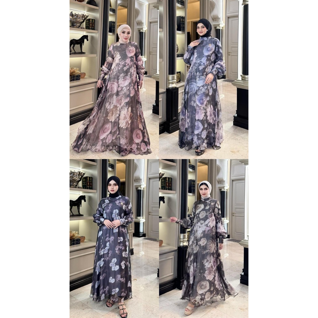 Dress Sutra Printing Rose Shellasaukia ORI 100% by Shellasaukia