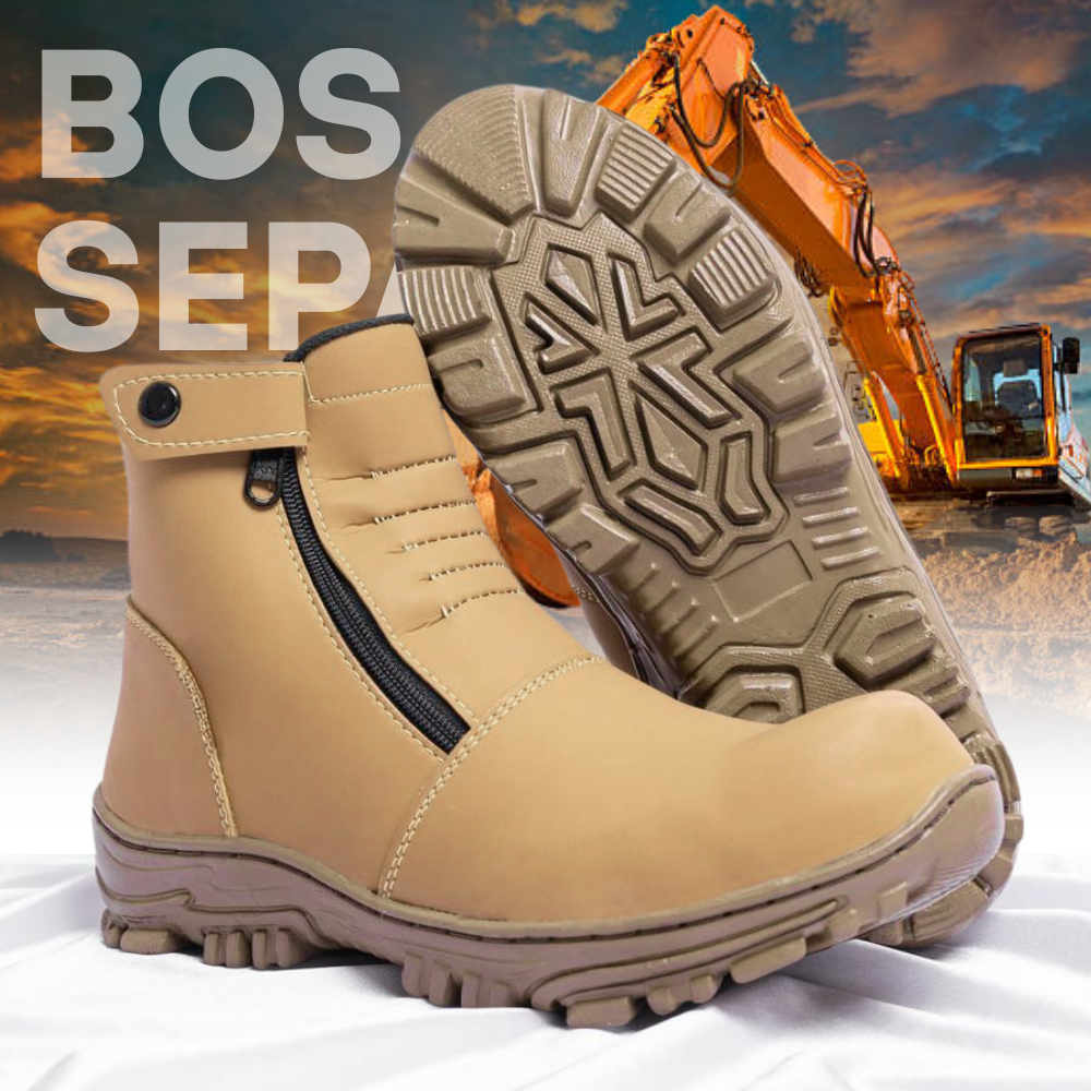 Original Sepatu Boots Sleting Pria Safety Ujung Besi Simple Tanpa Tali Original Shoes Outdoor -