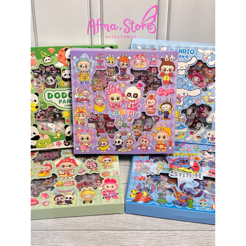 

[PREMIUM] Sticker Karakter 3D Labubu Sanrio Stich Dodo Panda 100pcs, Import China