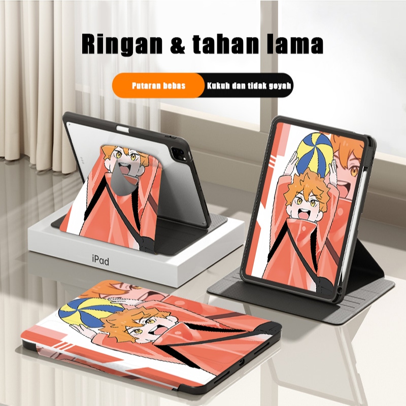 Haikyu Case Desain Lipat 3  Putar 720° ipad Gen 10 iPad Air 7 Air 6 Air 5 Case With Slot Pena for iP