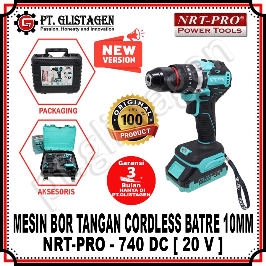 NRT-PRO 740DC Mesin Bor Tembok Beton 10MM Baterai 20 volt BRUSHLESS Mesin Bor Impact Drill 10mm 20v 