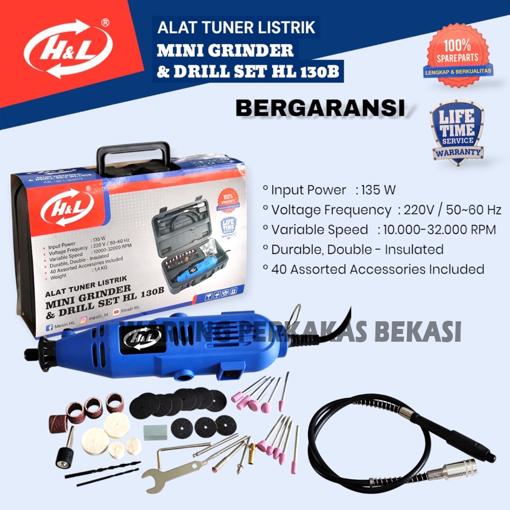H&L Heavy Duty Mini Die Grinder 3.2mm Mesin Tuner Set Dengan Mata Gurinda Bor Mini 3mm HD Full Ready