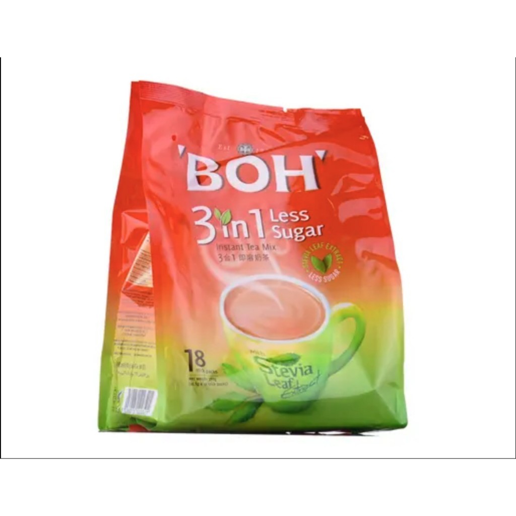 

teh boh 3 in 1 less sugar stevia leaf instant tea mix isi 18 sachet