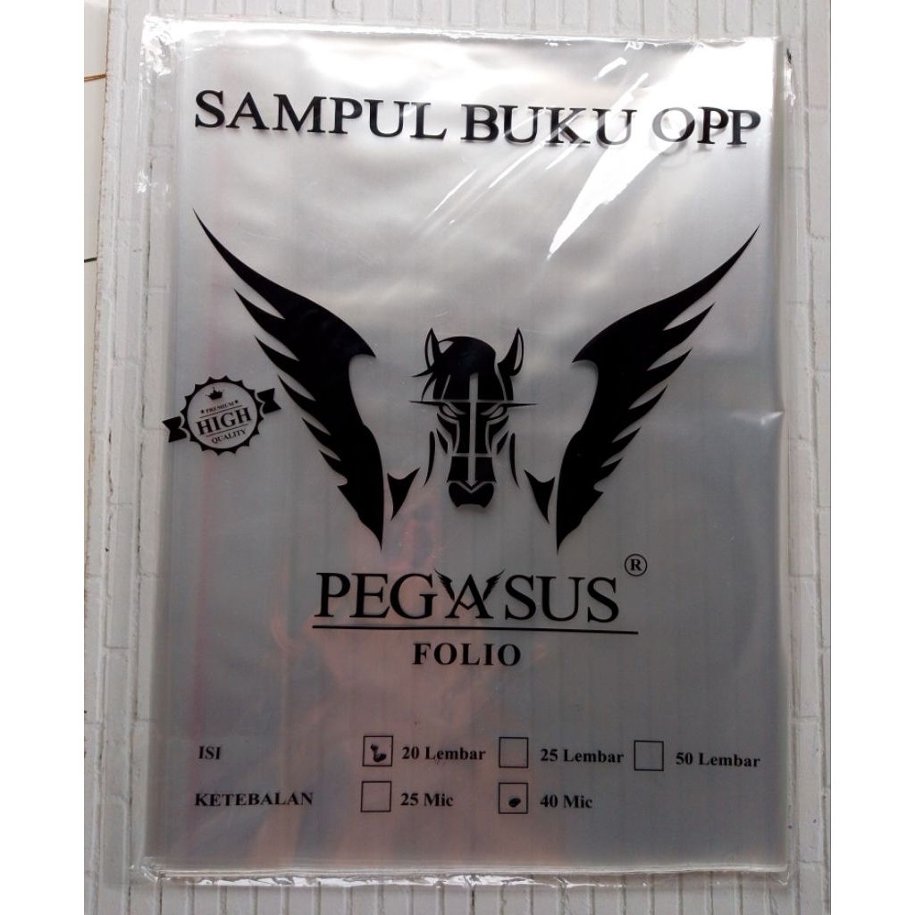 

20 LEMBAR SAMPUL BUKU FOLIO PEGASUS 40 MIC/ SAMPUL BUKU PLASTIK MURAH