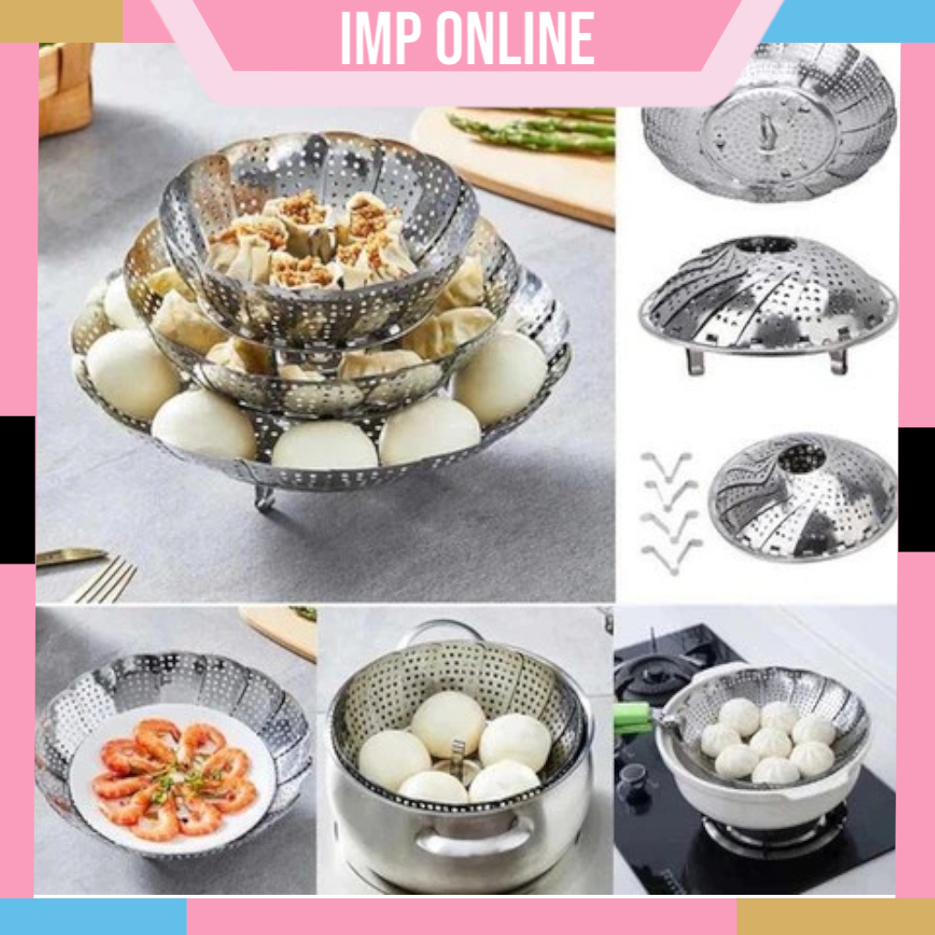 IMP- Alat Kukus Stainless Flexible Lipat / Steamer Tray Retractable Bunga Bulat / Nampan Alas Steam 