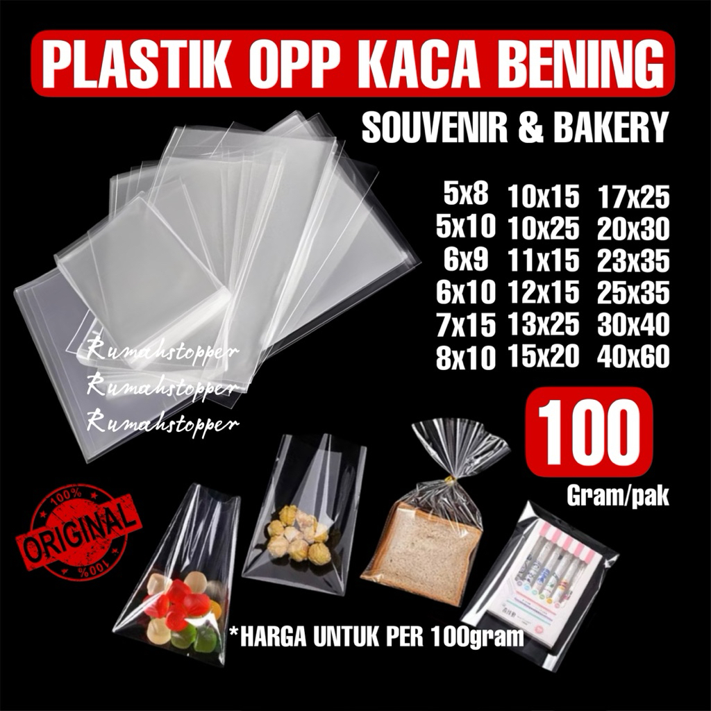 Plastik Opp/ Plastik Kaca/ Plastik aksesoris/ Plastik Souvenir/ Plastik Bening Tanpa Lem 100gram