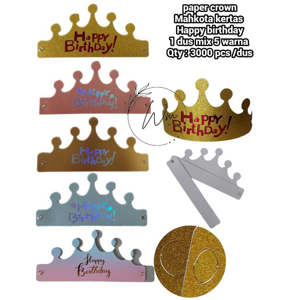 Mahkota Ulang Tahun Kerajaan/ Topi Ulang Tahun/ Mahkota Kertas untuk ultah