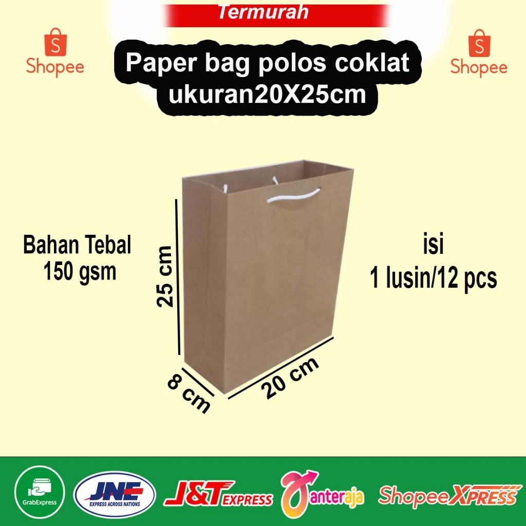 

Paper Bag Polos Coklat, Tas Kertas Ukuran 20x25cm isi 12pcs/ 1 lusin