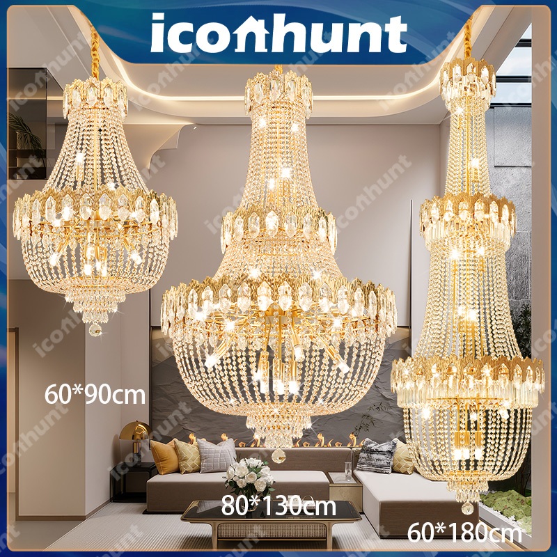 Lampu Gantung Kristal 80*130/60*180/60*90cm Mewah K9 Crystal 3 Susun Hias Led 1 Tahun Garansi Meja M