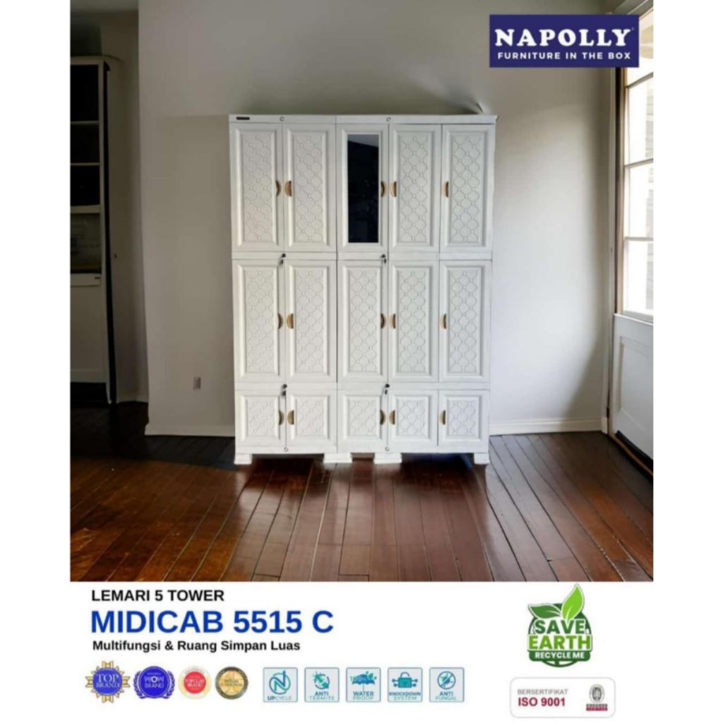 Lemari pakaian plastik 5 pintu napolly midicab-5412 lemari putih lemari jumbo lemari kaca lemari ser