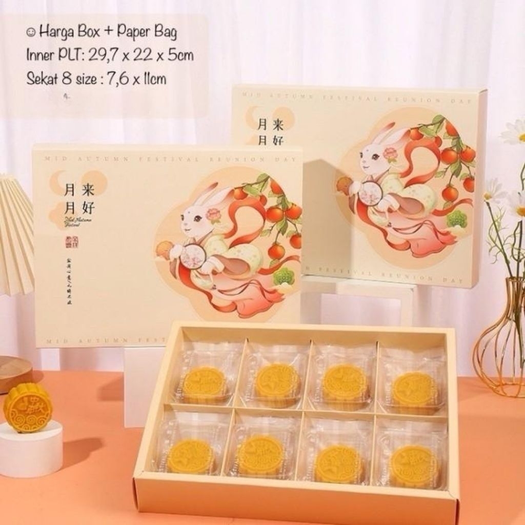 

RABBIT CHERRY - Box mooncake sekat 8 mid autumn festival dus kue bulan kotak packaging pie nastar