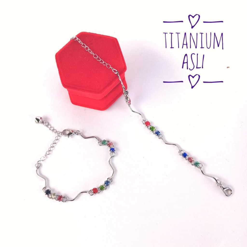 Gelang Rantai Titanium Wanita Permata Zirconia White Gold Plated / Gelang Tangan Wanita Titanium