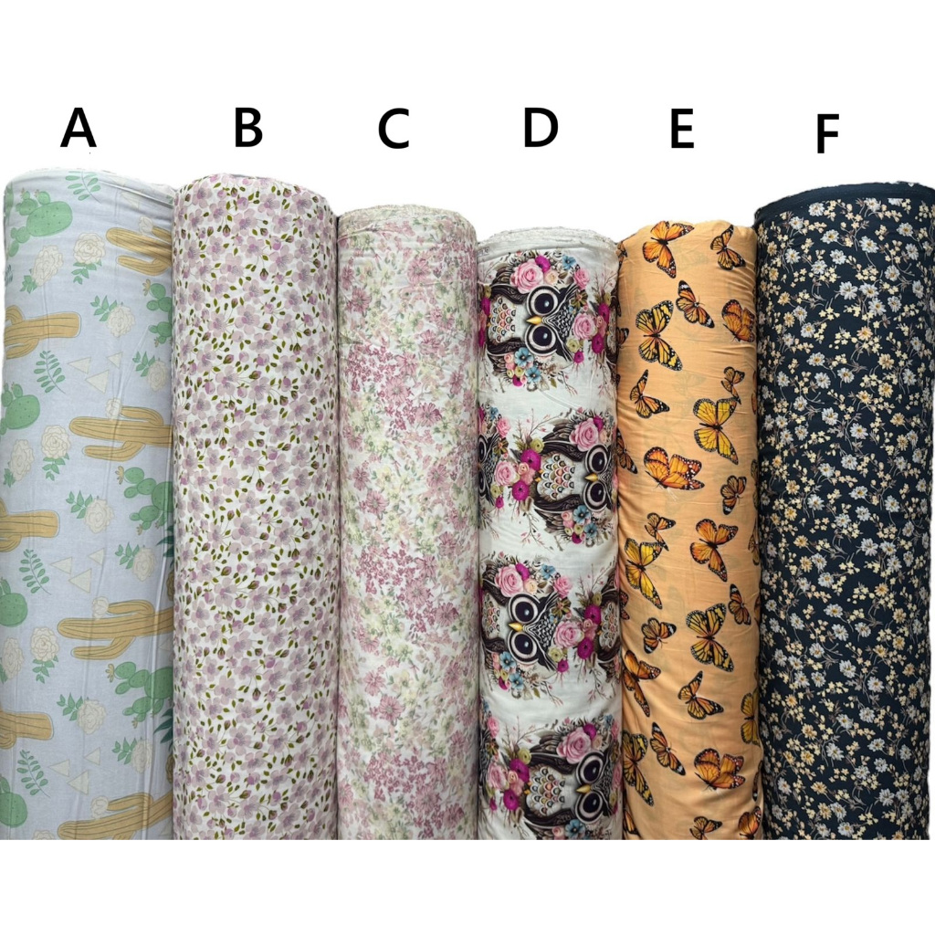 Bahan kain katun rayon viscose premium motif burung hantu motif kupu kupu motif kaktus motif bunga k