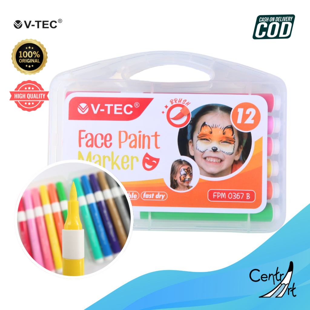 

V-Tec face paint marker 12 colour Vtec marker cat wajah dua belas warna seni