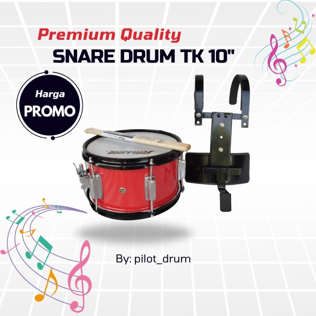 drumband anak/snare drum TK/Bass drum TK high tension + harness plat besi bonus stick 1pasang