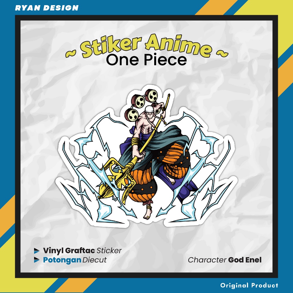 

Sticker Anime One Piece God Enel Stiker Laptop Case Hp Ukuran 5 Cm