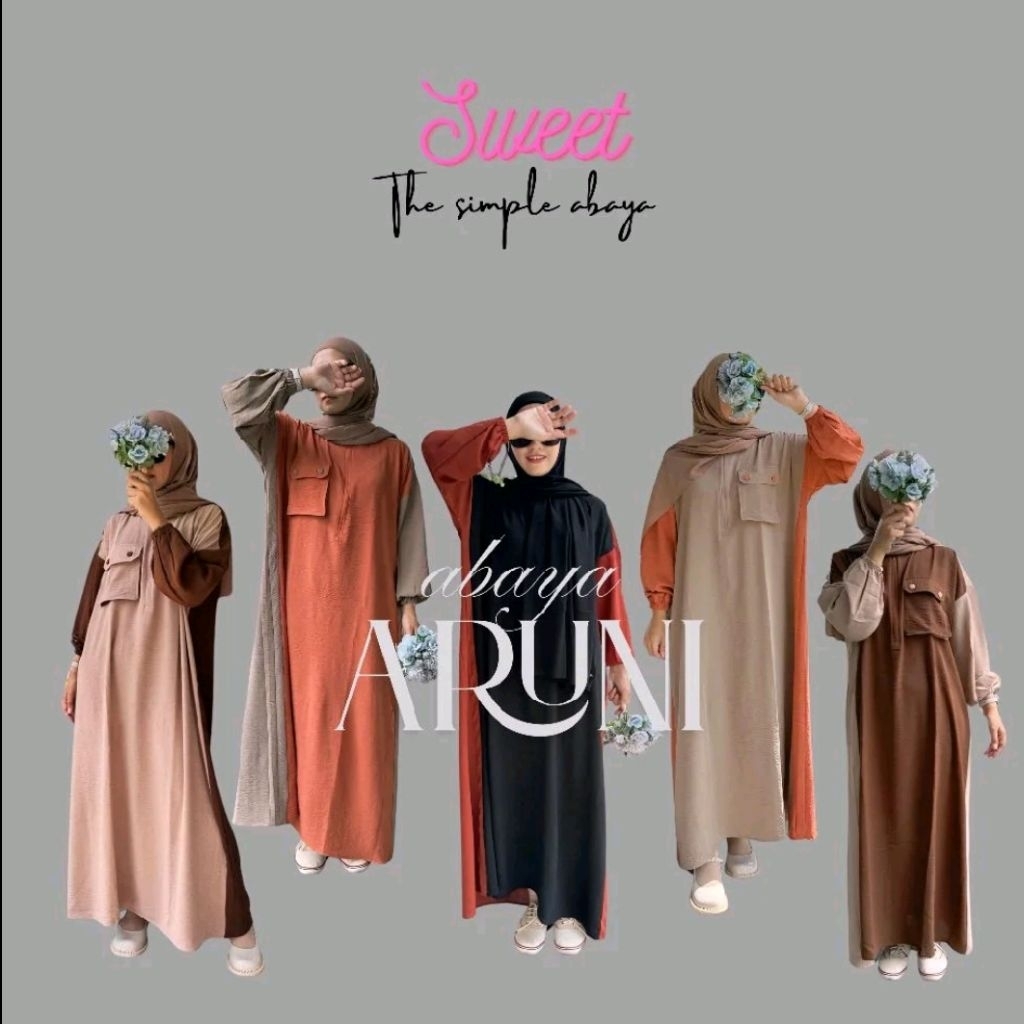 Abaya Aruni The Simple Abaya - Gamis Polos Casual Busui Friendly Pakaian Muslimah Modern Kekinian