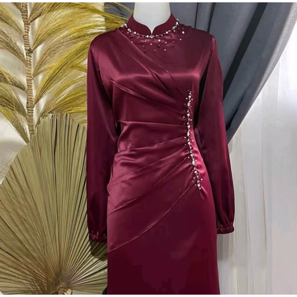 Dress satin mermaid viral pesta/ kondangan murah lengan panjang
