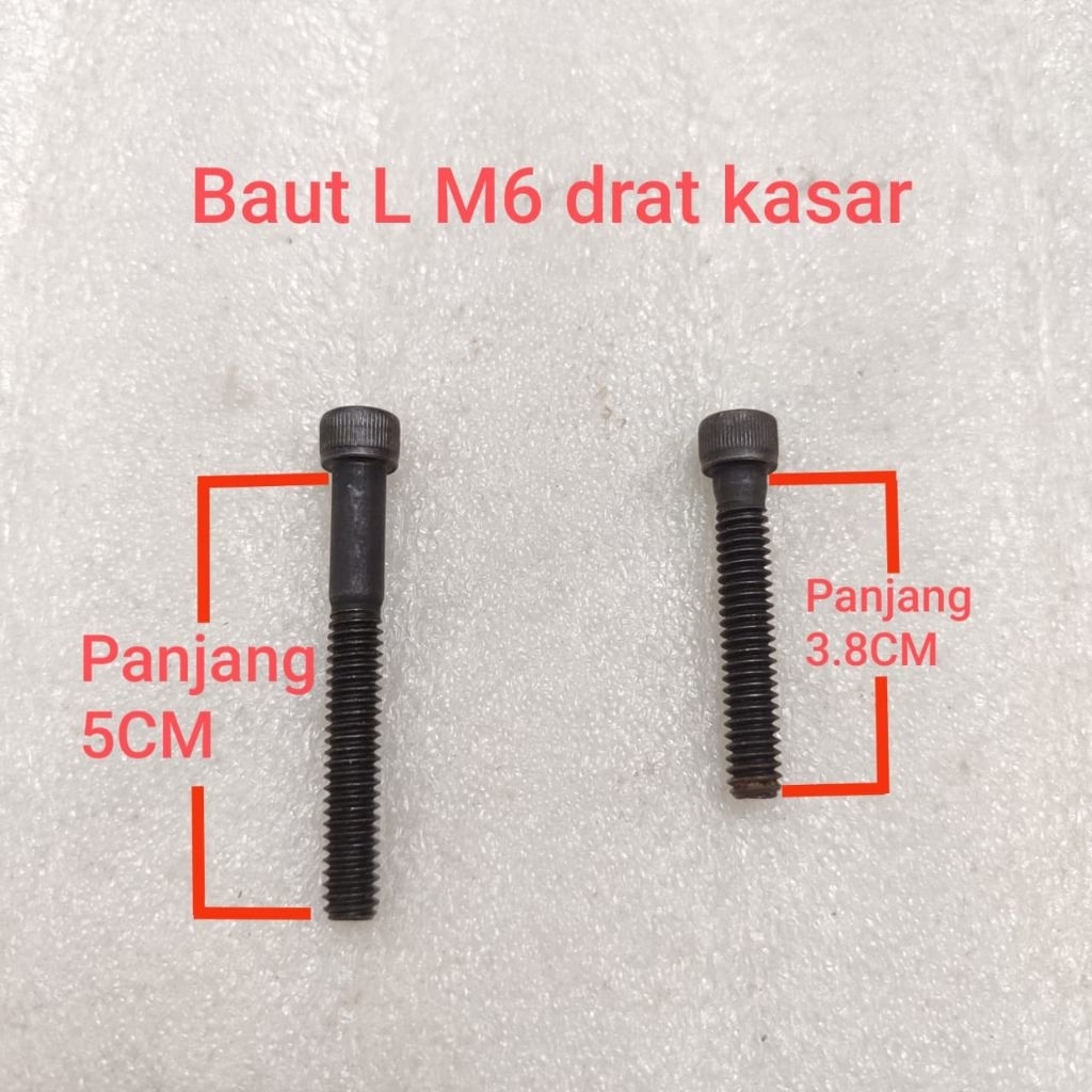 baut L M6 drat kasar baja