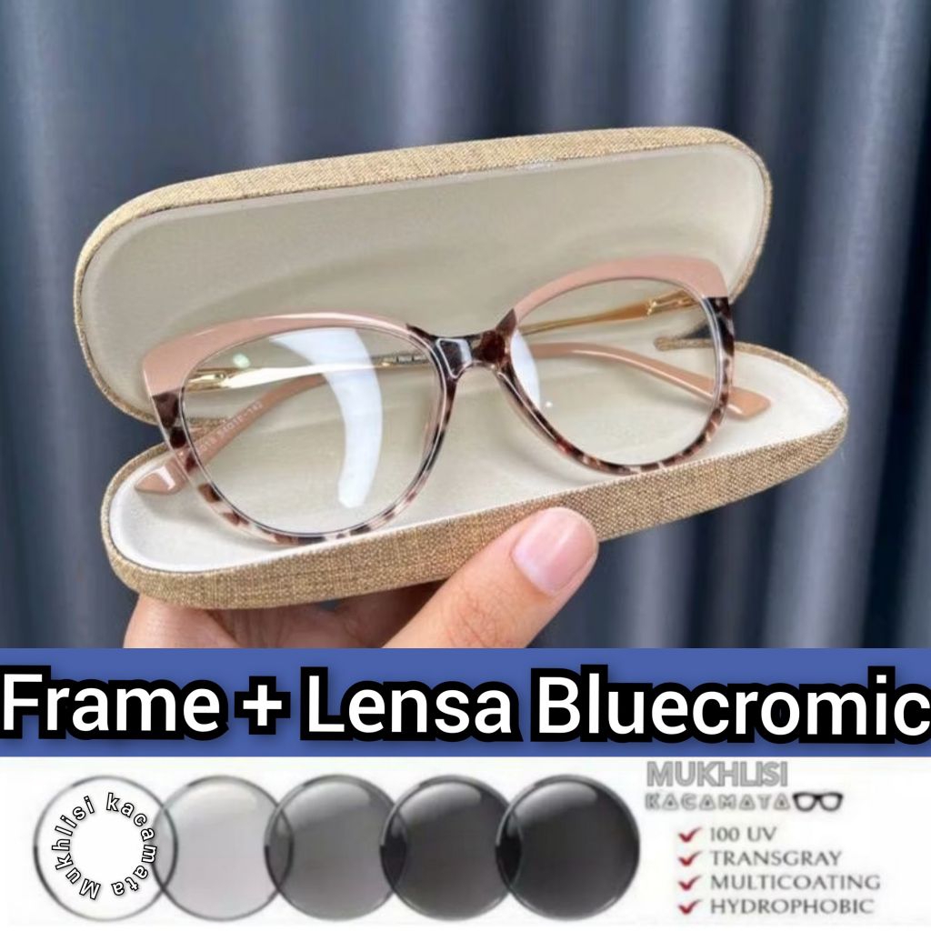 KACAMATA FUJI Kacamata cat eye Bluecromic kacamata wanita Kacamata photocromic antiradiasi