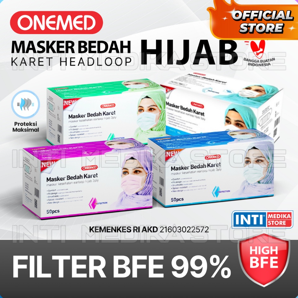 Terjangkau ONEMED  Masker Jilbab 3 Ply  Surgical Headloop Mask  Masker Hijab